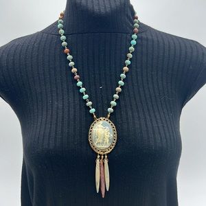 Vintage-Inspired Turquoise and Earth Tone Beaded Pendant Necklace